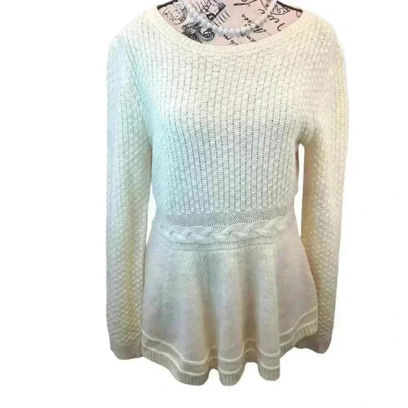 Cupio Medium Ivory Peplum Cable Knit  Sweater L/S - Picture 1 of 6